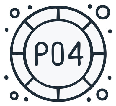 Circular symbol with the letters PO and the number 4 inside, surrounded by dots and segmented ring