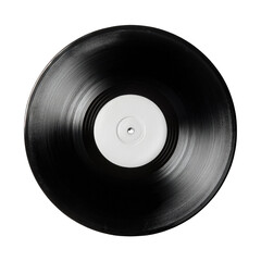 Obraz premium Close-up of a black vinyl record with a white label