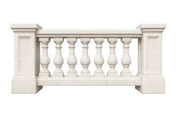 White stone balustrade with balusters isolated on transparent background, ideal for architectural renderings