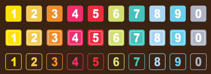 Colorful number bullet point 1 to 10 vector set. Perfect for infographics, presentations, task lists, education, step guides, charts, digital projects, and workflow organization. Vector illustration. 