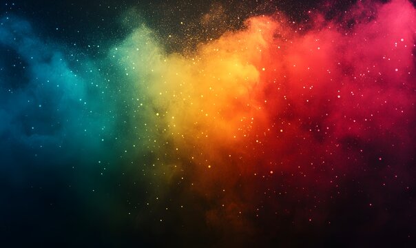 A vibrant nebula with rainbow colors and sparkling dust against a dark cosmic background view image