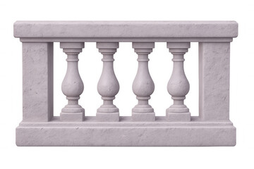 Stone balustrade with ornate balusters, offering architectural elegance, supporting decorative railings against transparent backdrop