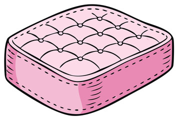 Fototapeta premium Soft pink tufted mattress cushion with buttons and stitches in cartoon style