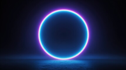 Fototapeta premium Neon circle glow on dark floor