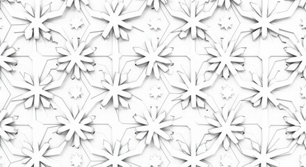 White Geometric Pattern with Snowflake and Star Shapes.