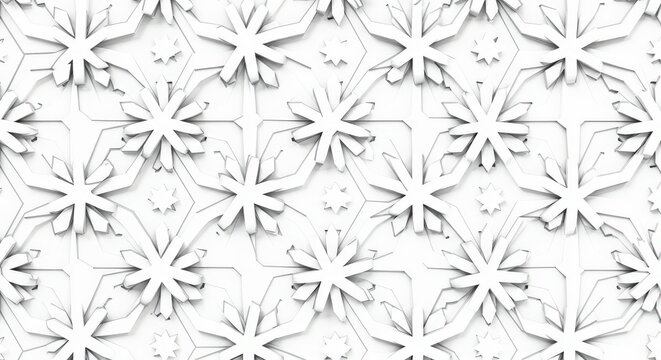 White Geometric Pattern with Snowflake and Star Shapes.