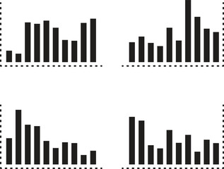 Vector illustrations of financial business growth graphs and charts with market data symbols