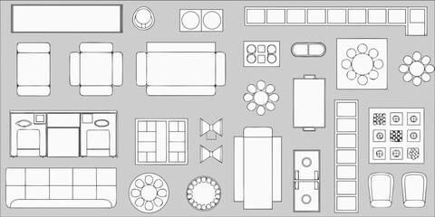 Fototapeta premium Top down view collection of furniture and seating arrangements for interior design layouts