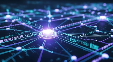 Abstract futuristic network connection with glowing nodes and lines, representing digital technology and interconnected systems.