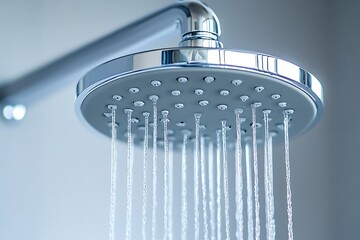 Modern chrome shower head with water stream