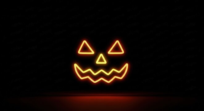 A glowing jack-o'-lantern face radiates Halloween spirit in the darkness