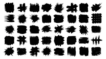 Collection of black grunge brush strokes and splatters