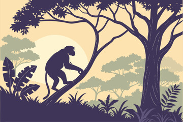 Wildlife Serenity: Chimpanzee Silhouette
