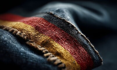 Close up of a fabric swatch with the colors of the german flag in a textured design pattern style