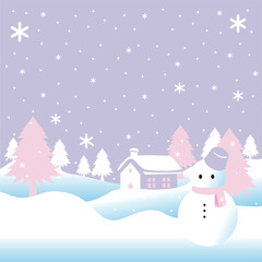 フレーム　冬　雪　家　雪だるま　風景　景色　クリスマス　背景　壁紙　デザイン　イラスト素材