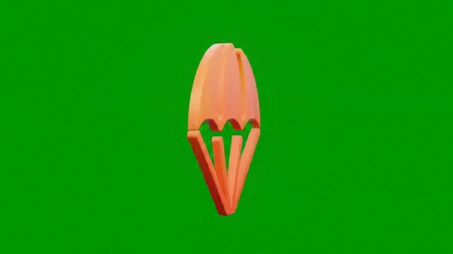 Rocket with parachute icon isolated on green