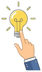 Concept illustration with hand touching glowing lightbulb business idea solution