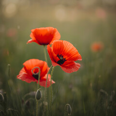 Obraz premium poppy flowers in the field on transparent background 