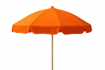 Orange beach umbrella providing sun protection, fully open against transparent backdrop, ideal for design compositing