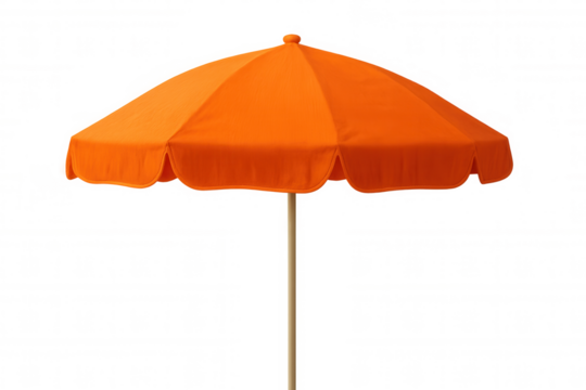 Orange beach umbrella providing sun protection, fully open against transparent backdrop, ideal for design compositing