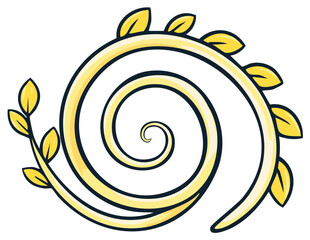 Elegant golden spiral with stylized leaves growing, abstract organic design element, nature concept, decoration