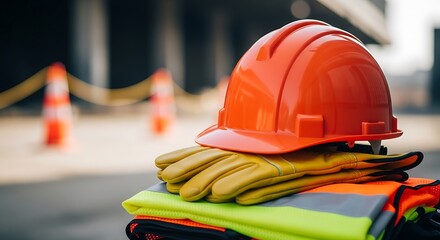 Construction safety gear on site