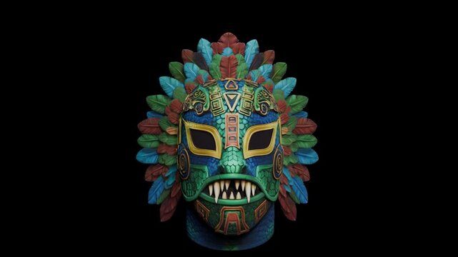 Wrestling mask inspired by Quetzalcoatl, a pre-Hispanic Mexican culture. The lighting runs from right to left.