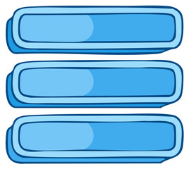 Obraz premium Set of three blue hand drawn banner buttons in a cartoon style