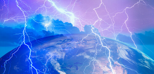 Lightning storm on the earth's surface 