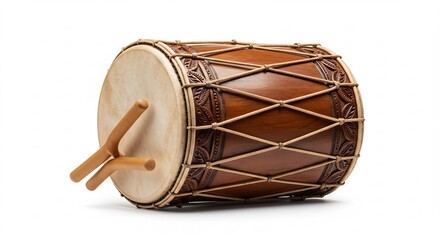 深みのある茶色 精巧な彫刻 太鼓の響き想像 穏やかな光. AI Generated