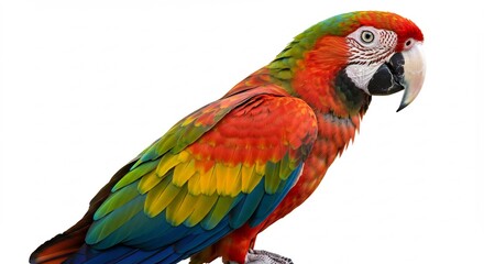 Naklejka premium 鮮やか羽根 鮮明 赤いオウム 白背景 美しい写真. AI Generated