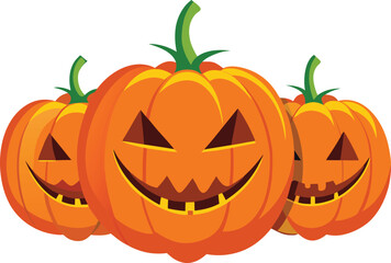 Jack o lanterns with mischievous grins in row