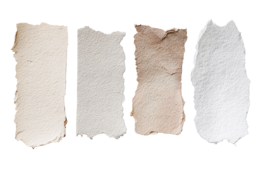 Four torn pieces of off-white and beige paper
