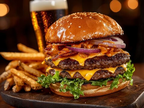 Double smash burger with cheese lettuce onion dressin. Two hefty ground beef patties cheeseburger with crisp romaine sliced allium creamy condiment a tasty diner classic culinary