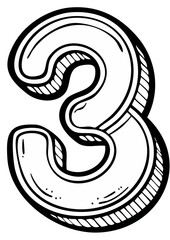 Number three illustration in cartoon style, education design element