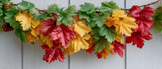 Fall Foliage Frame on Blue, Clean Web Header for Sales and Greetings