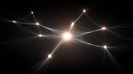 A minimalist visualization of the network effect, an exponentially growing web of glowing nodes.