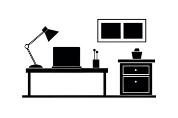 Silhouette of a office setup vector