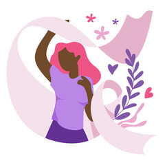 A Woman with Pink Ribbon, Celebrating Awareness with Abstract Style