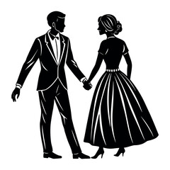 Elegant couple holding hands, dressed formally