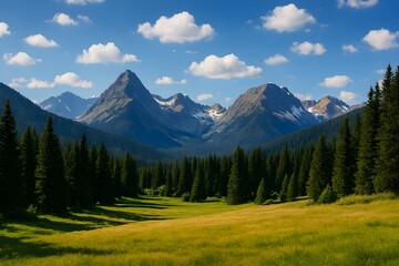 Fototapeta premium Misty landscape with fir forest in hipster vintage retro style 