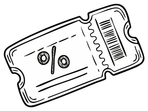 Hand Drawn Percentage Off Coupon Ticket with Barcode Design Concept for Marketing Promotions and Sales