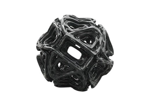 Abstract Black Geometric Sphere isolated on transparent background