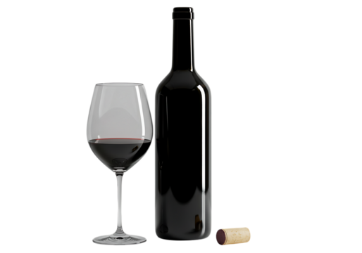 Red Wine Bottle and Glass: Elegant Still Life Composition isolated on transparent background - Powered by Adobe