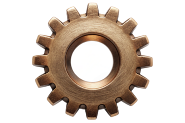 Golden bronze gear award celebrating engineering excellence and innovation recognition transparent background