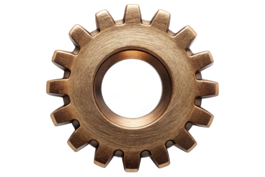 Golden bronze gear award celebrating engineering excellence and innovation recognition transparent background