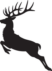 Vector black silhouette of a running reindeer isolated on a white background