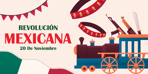 revolucion mexicana horizontal banner illustration in gradient style