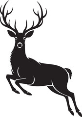 Vector black silhouette of a running reindeer isolated on a white background