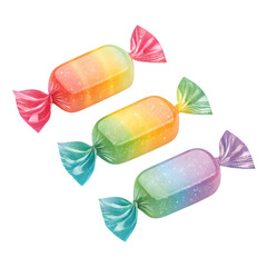 Three Rainbow Glitter Candies candy isolated on a transparent background